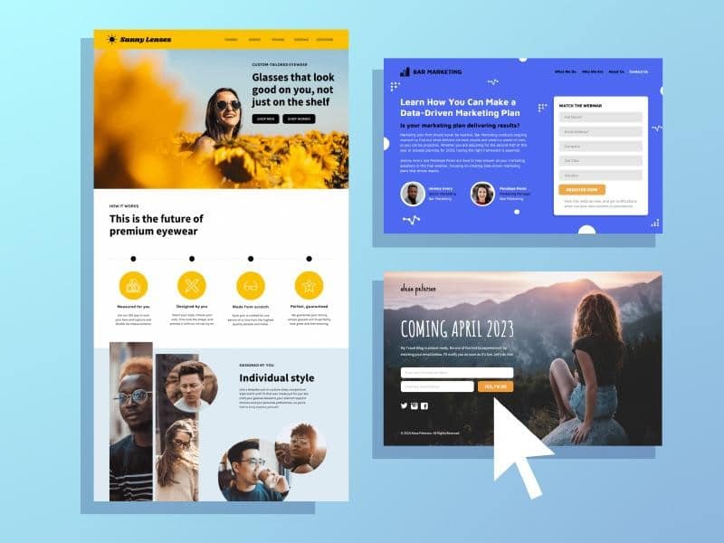 Examples of product, service and event landing pages developed by Innosoft