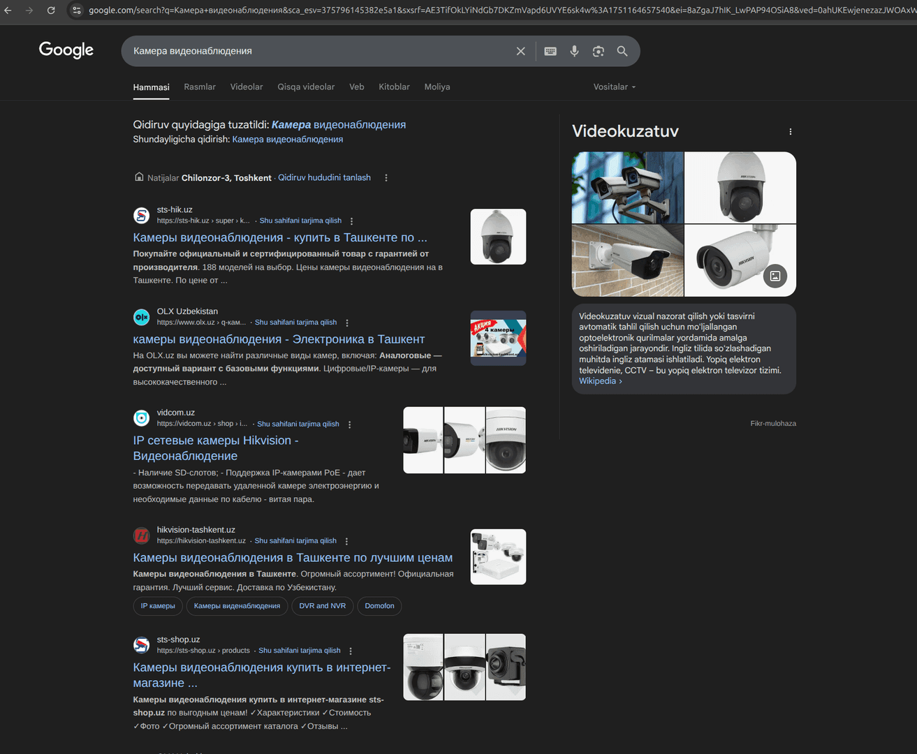 Google search results page in Uzbekistan where an Innosoft SEO client ranks in the top position for a high-intent commercial query