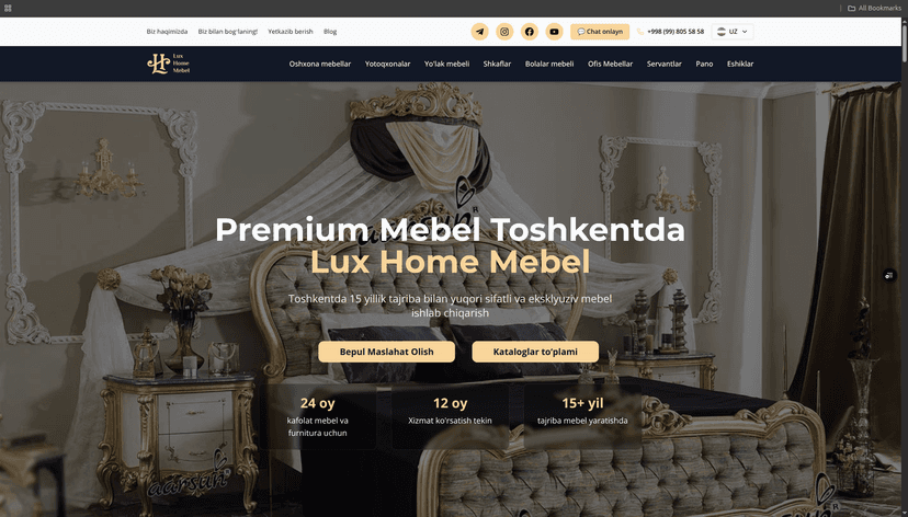 LuxHomeMebel - Innosoft tomonidan ishlab chiqilgan veb-sayt loyihasi
