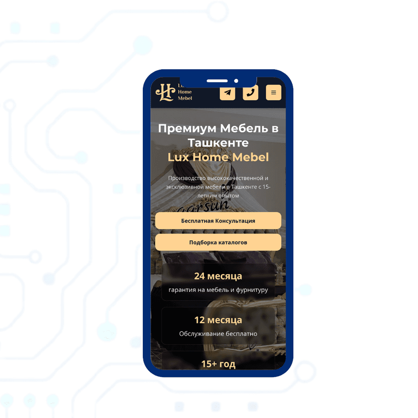 LuxHomeMebel - Innosoft tomonidan ishlab chiqilgan veb-sayt loyihasi